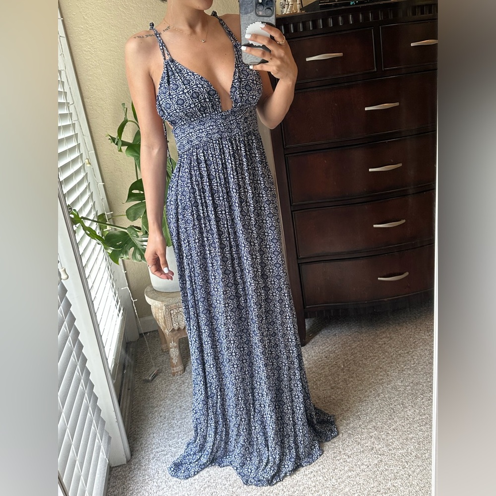 Field Day Navy Blue Print Tie-Strap Maxi Dress